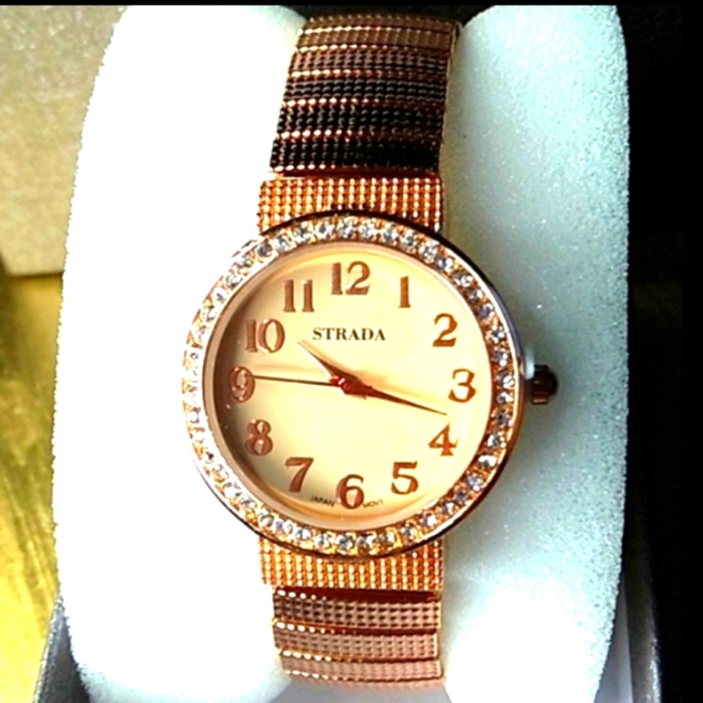 Austrian Crystal Embellished Bracelet Watch Rose Gold Plated Certified